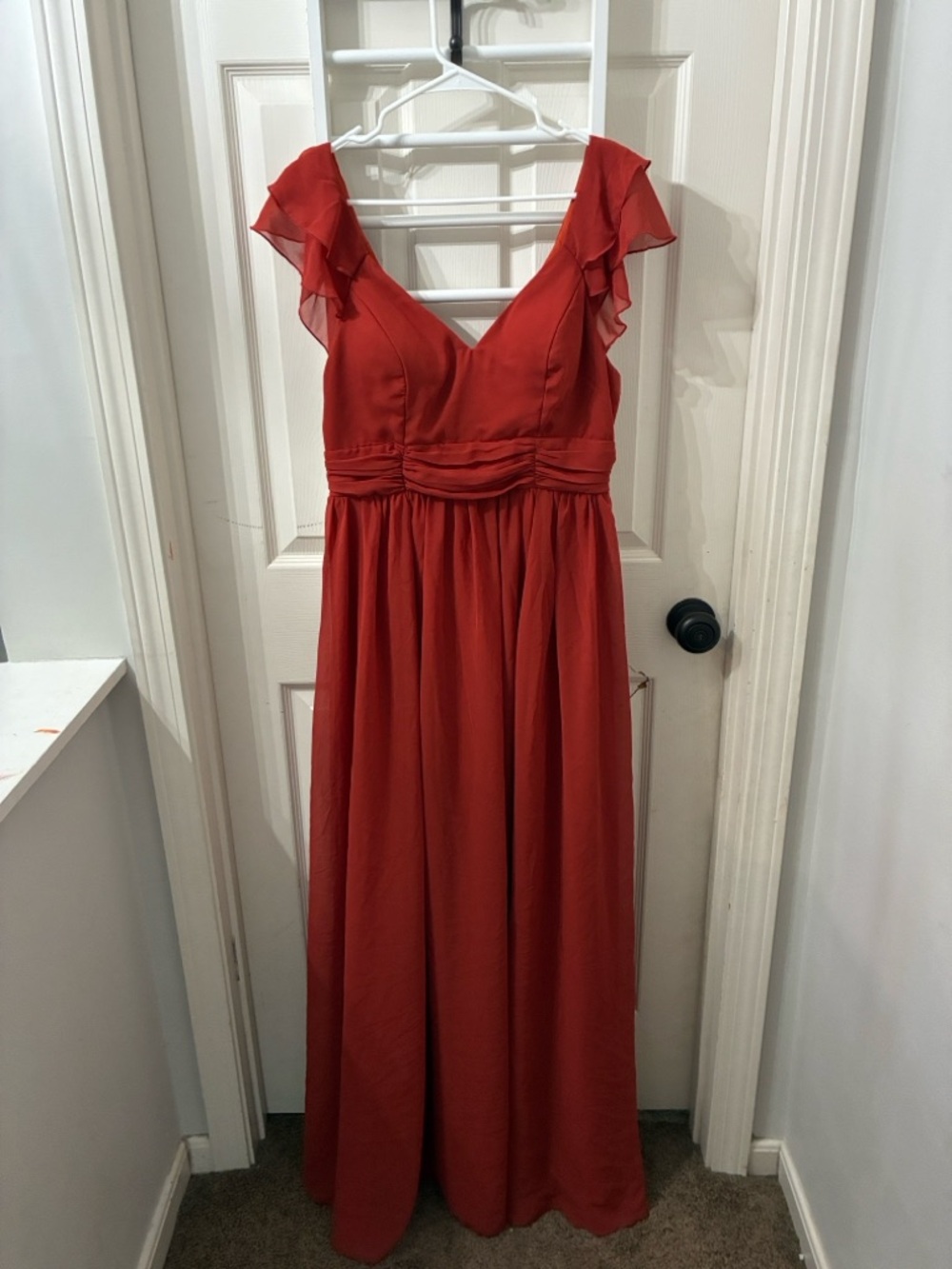 SHEIN Red V-Neck Chiffon Maxi Dress with Flutter Sleeves